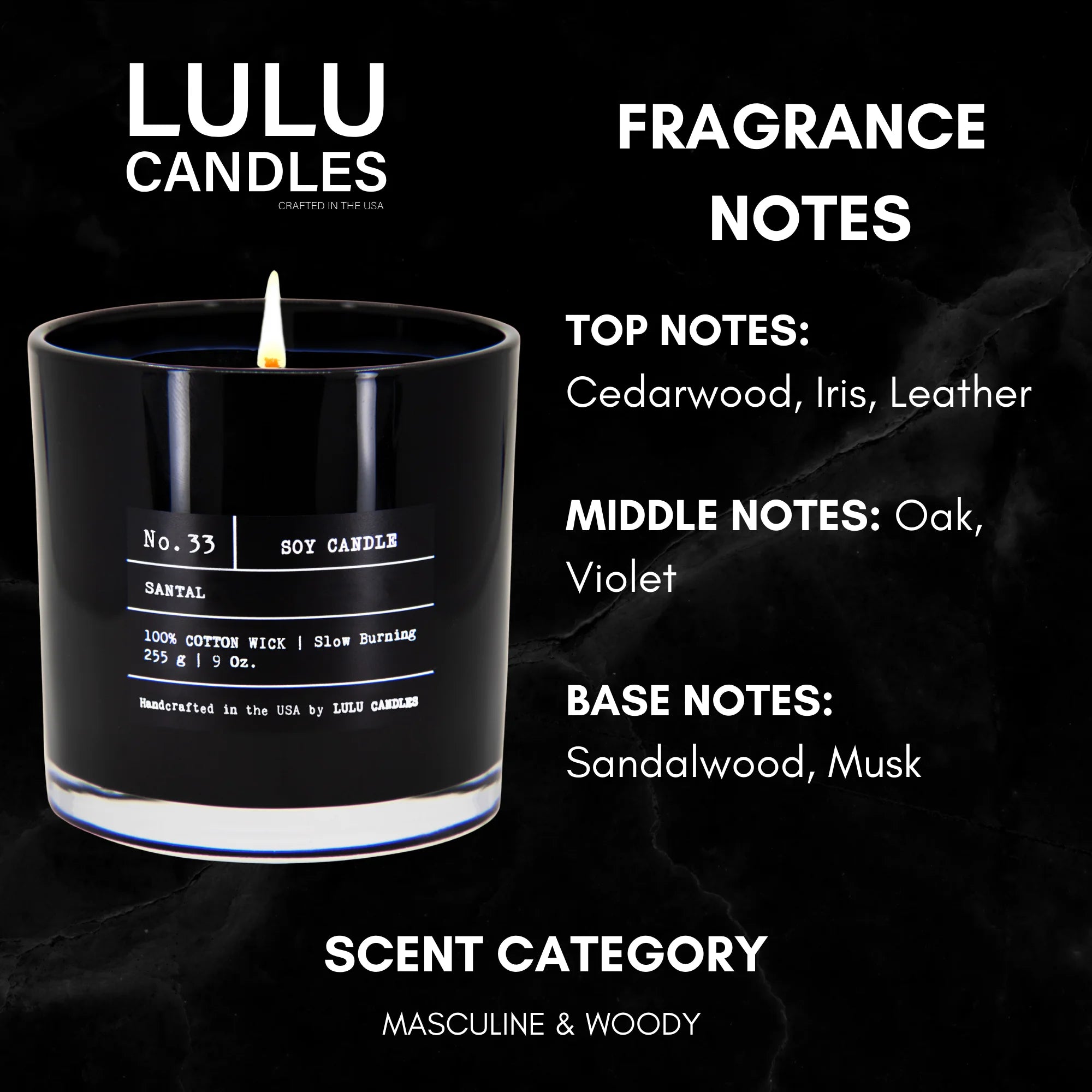 Santal Luxury Soy Candle – Hand-Poured in the USA | 9oz Highly Scented Jar Candle for Home Fragrance & Modern Decor